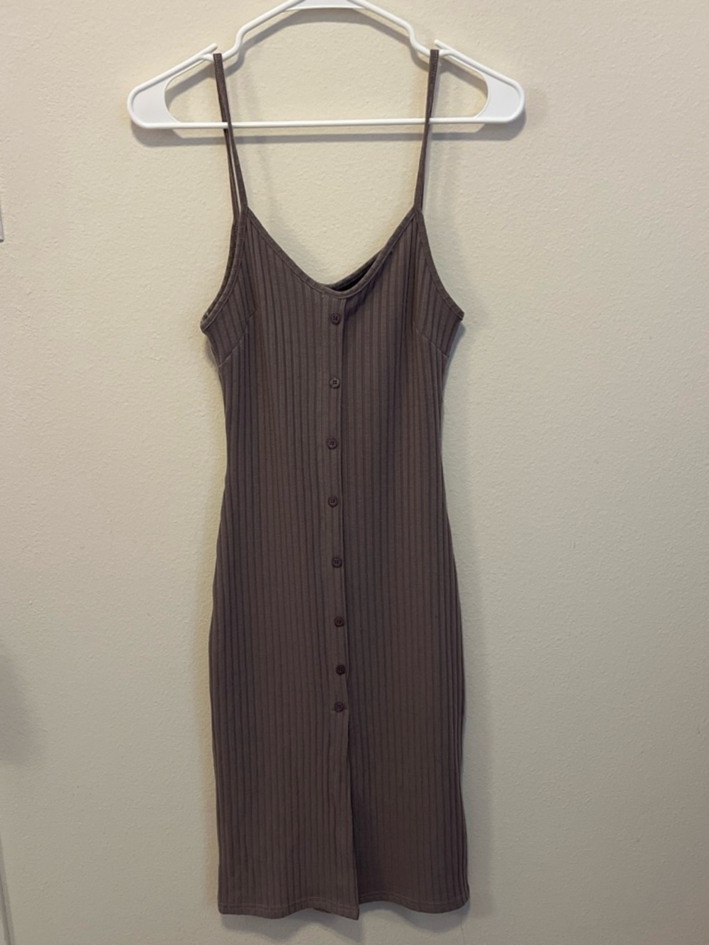 NYC Brown Ribbed Button-Front Midi Slip Dress